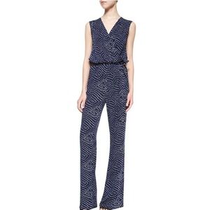 Diane‎ Von Furstenberg Eva Wrap Jumpsuit Size 2 Blue Polka Dot Silk Sleeveless